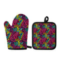 Psychedelic Funky Pattern Print Oven Mitt And Pot Holder Set