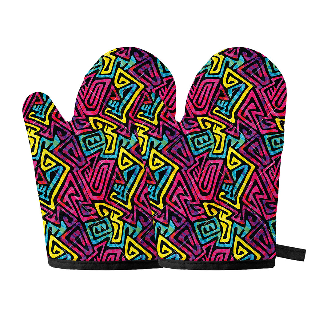 Psychedelic Funky Pattern Print Oven Mitts
