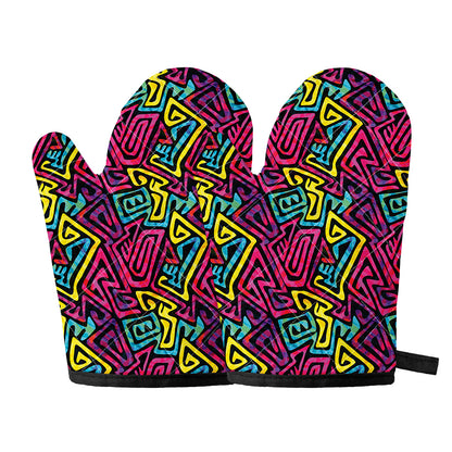 Psychedelic Funky Pattern Print Oven Mitts