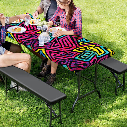 Psychedelic Funky Pattern Print Picnic Table Cover