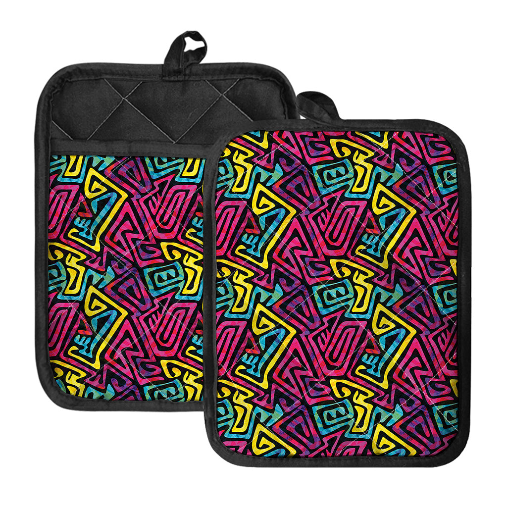 Psychedelic Funky Pattern Print Pot Holders With Pocket