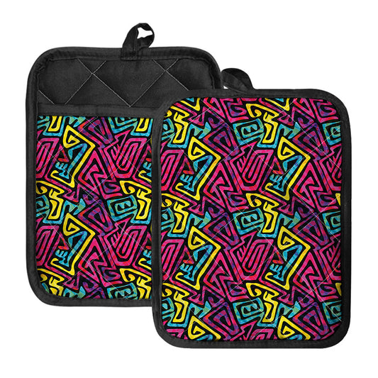 Psychedelic Funky Pattern Print Pot Holders With Pocket