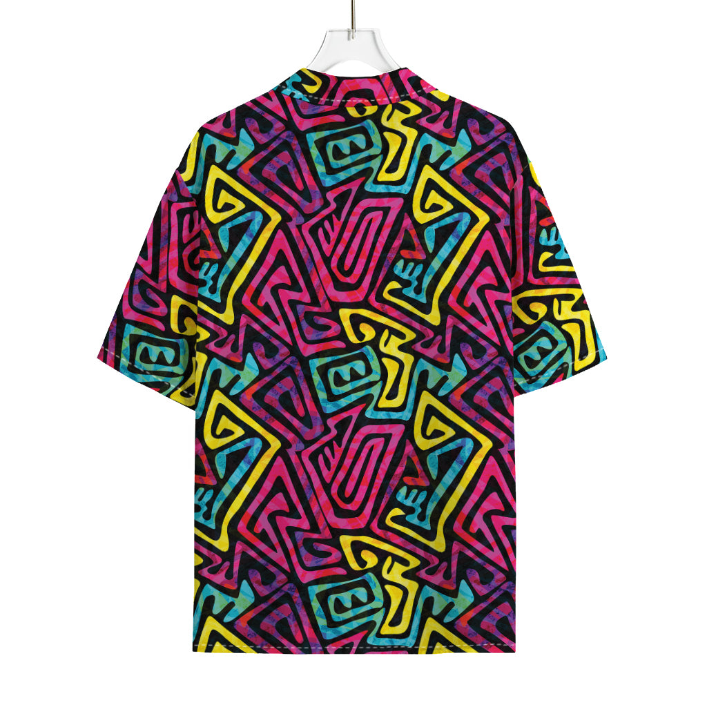 Psychedelic Funky Pattern Print Rayon Hawaiian Shirt