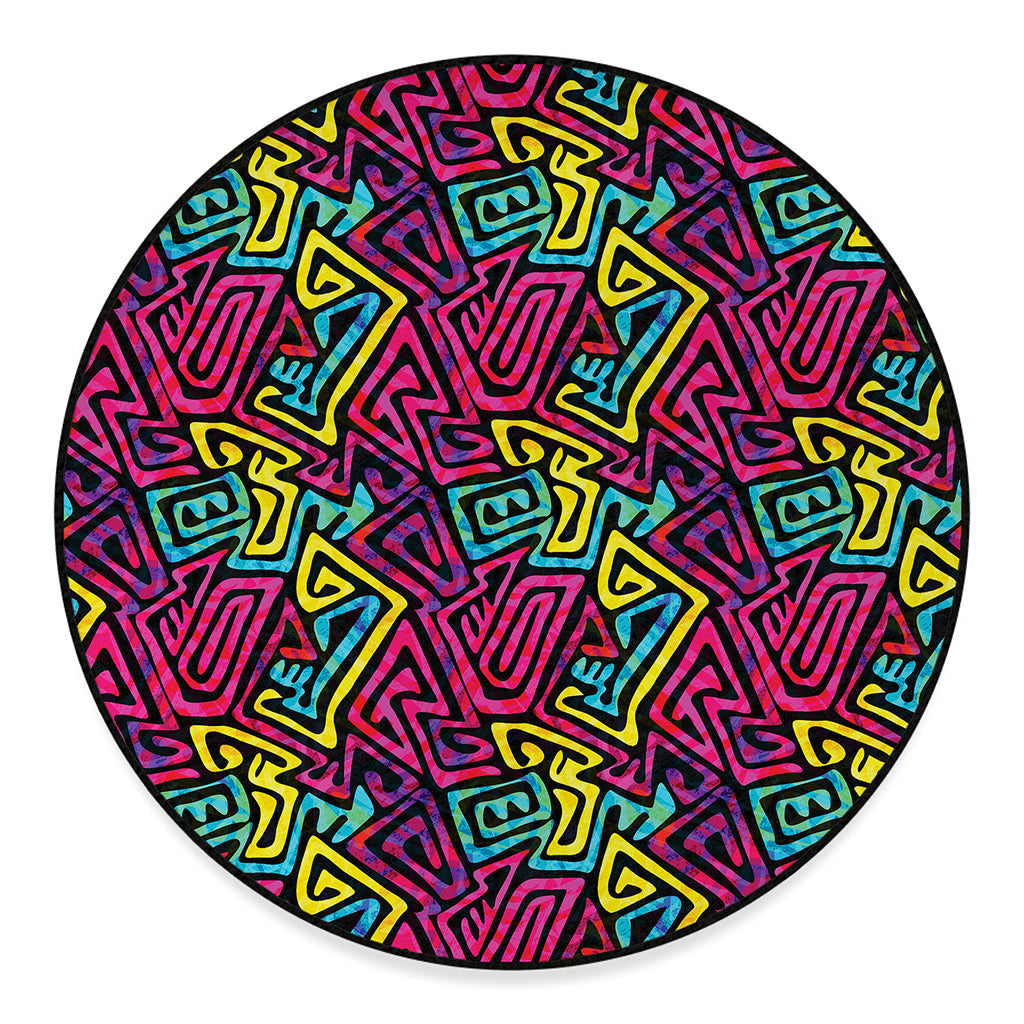 Psychedelic Funky Pattern Print Round Floor Mat