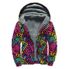 Psychedelic Funky Pattern Print Sherpa Lined Zip Up Hoodie