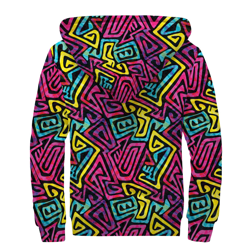 Psychedelic Funky Pattern Print Sherpa Lined Zip Up Hoodie