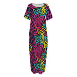 Psychedelic Funky Pattern Print Short Sleeve Long Nightdress