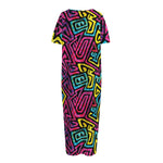 Psychedelic Funky Pattern Print Short Sleeve Long Nightdress
