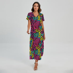 Psychedelic Funky Pattern Print Short Sleeve Maxi Dress