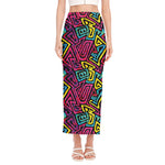 Psychedelic Funky Pattern Print Side Slit Maxi Skirt