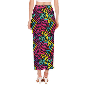 Psychedelic Funky Pattern Print Side Slit Maxi Skirt