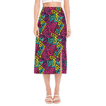 Psychedelic Funky Pattern Print Side Slit Midi Skirt