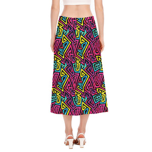 Psychedelic Funky Pattern Print Side Slit Midi Skirt