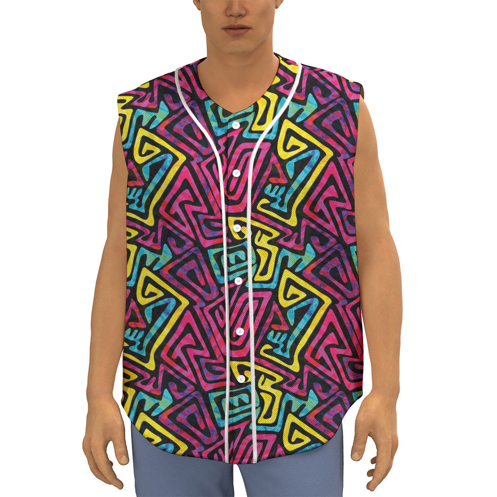 Psychedelic Funky Pattern Print Sleeveless Baseball Jersey