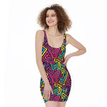 Psychedelic Funky Pattern Print Sleeveless Bodycon Dress