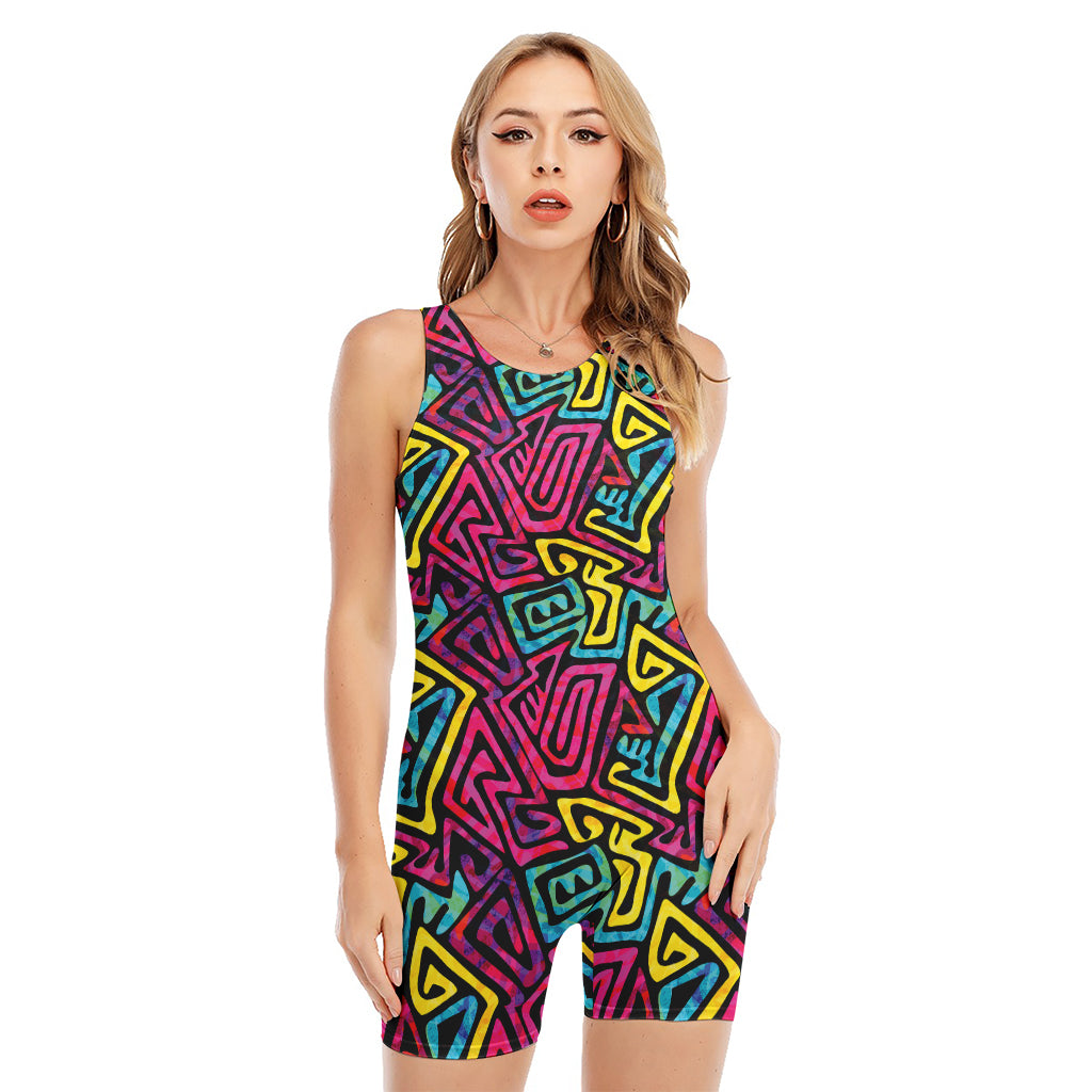 Psychedelic Funky Pattern Print Sleeveless One Piece Swimsuit