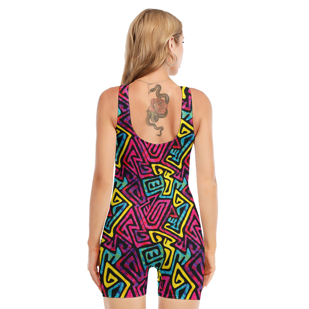 Psychedelic Funky Pattern Print Sleeveless One Piece Swimsuit