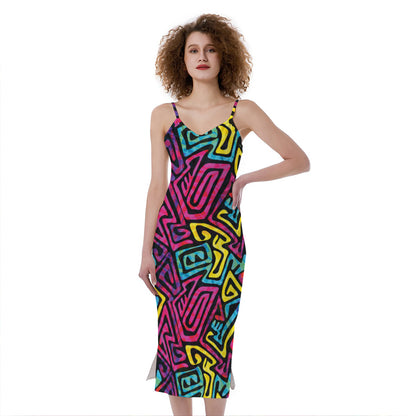 Psychedelic Funky Pattern Print Slim Fit Midi Cami Dress
