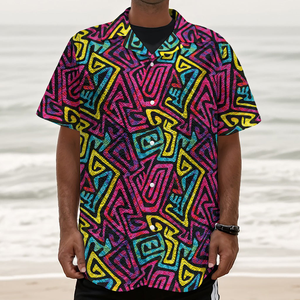 Psychedelic Funky Pattern Print Textured Short Sleeve Shirt