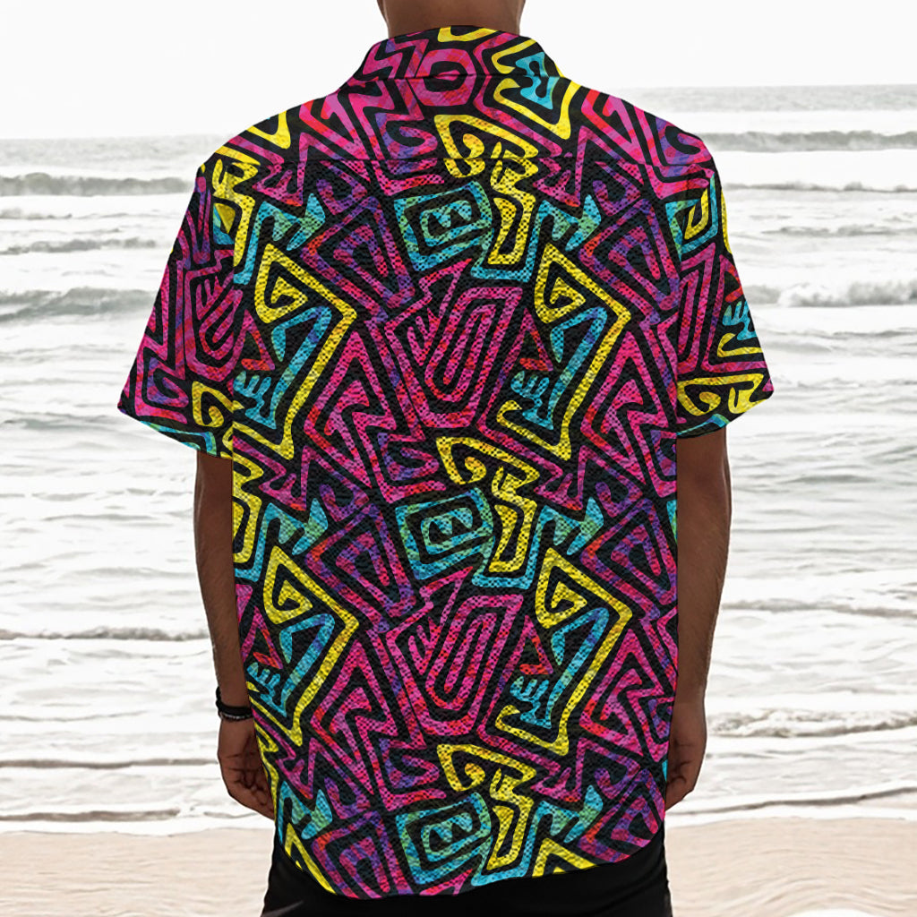 Psychedelic Funky Pattern Print Textured Short Sleeve Shirt