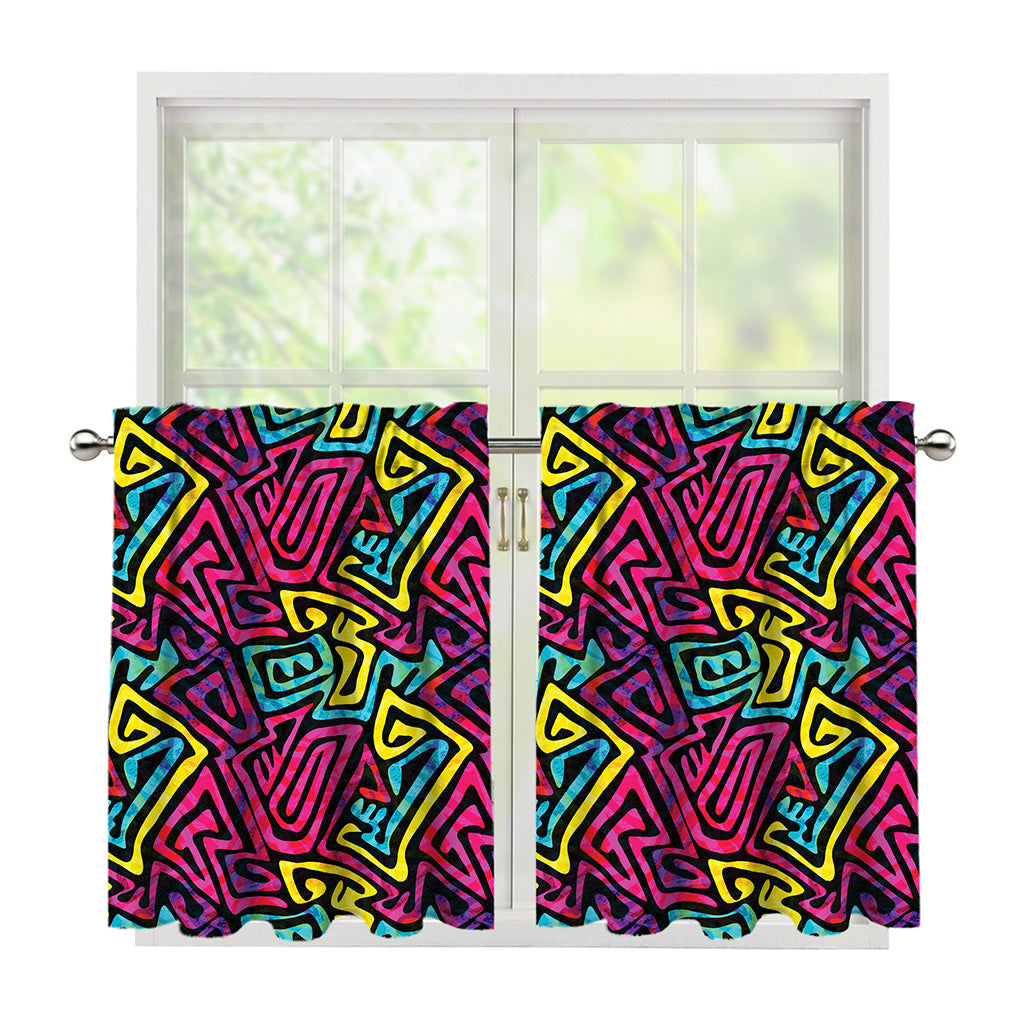 Psychedelic Funky Pattern Print Tier Curtains