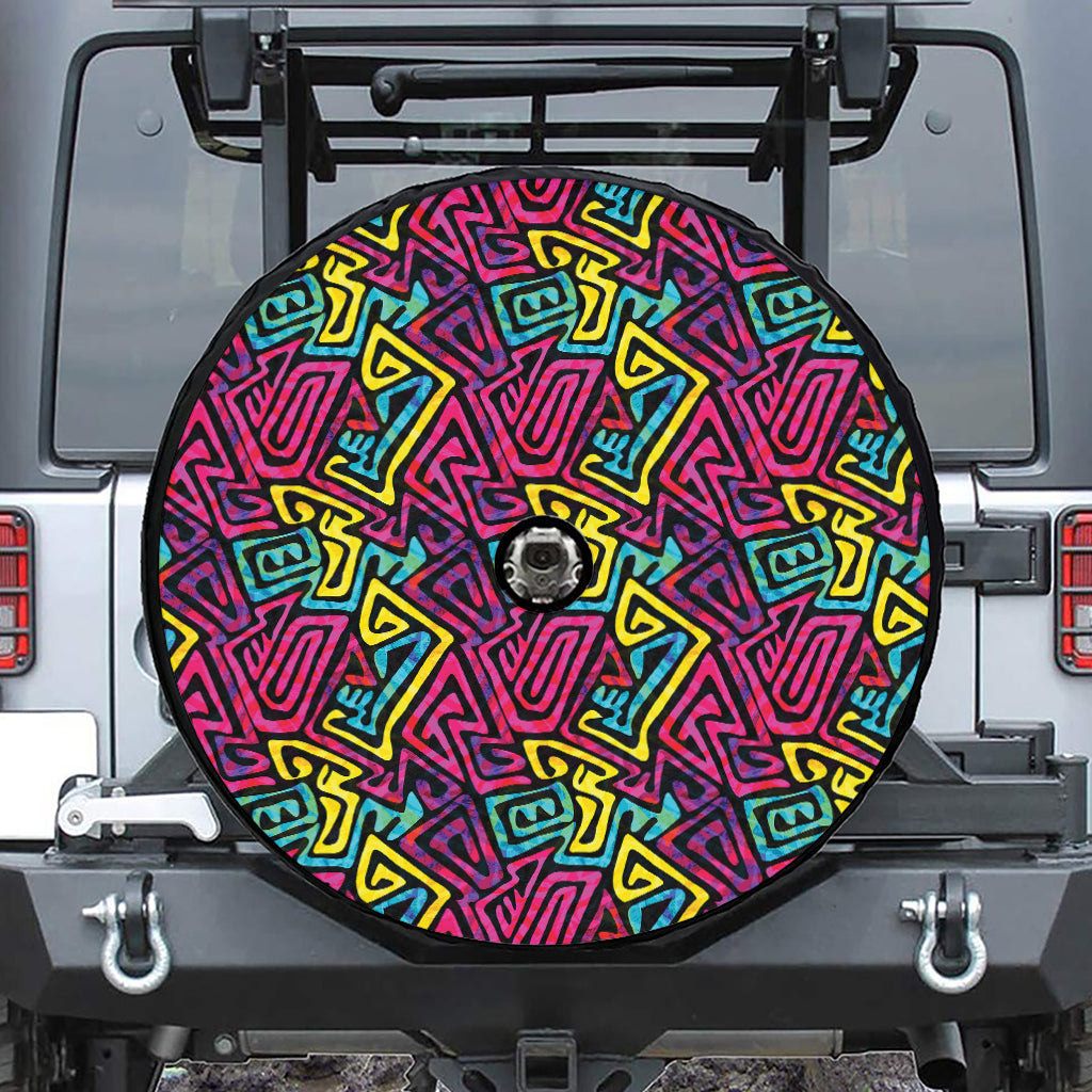 Psychedelic Funky Pattern Print Tire Cover With Camera Hole