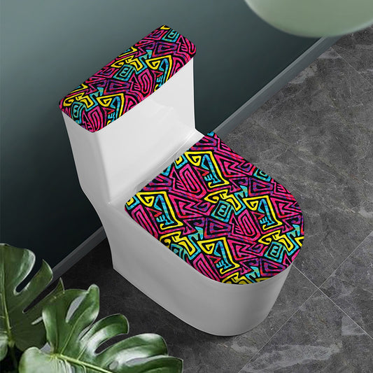 Psychedelic Funky Pattern Print Toilet Lid And Tank Cover Set