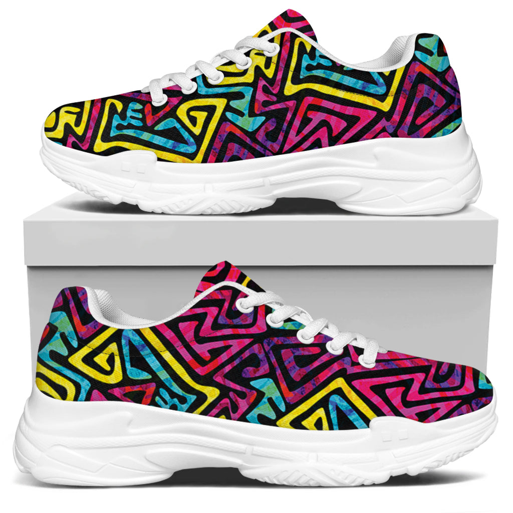 Psychedelic Funky Pattern Print White Chunky Shoes