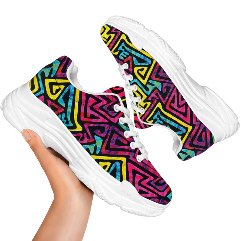 Psychedelic Funky Pattern Print White Chunky Shoes