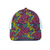 Psychedelic Funky Pattern Print White Mesh Trucker Cap