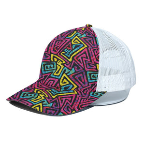 Psychedelic Funky Pattern Print White Mesh Trucker Cap