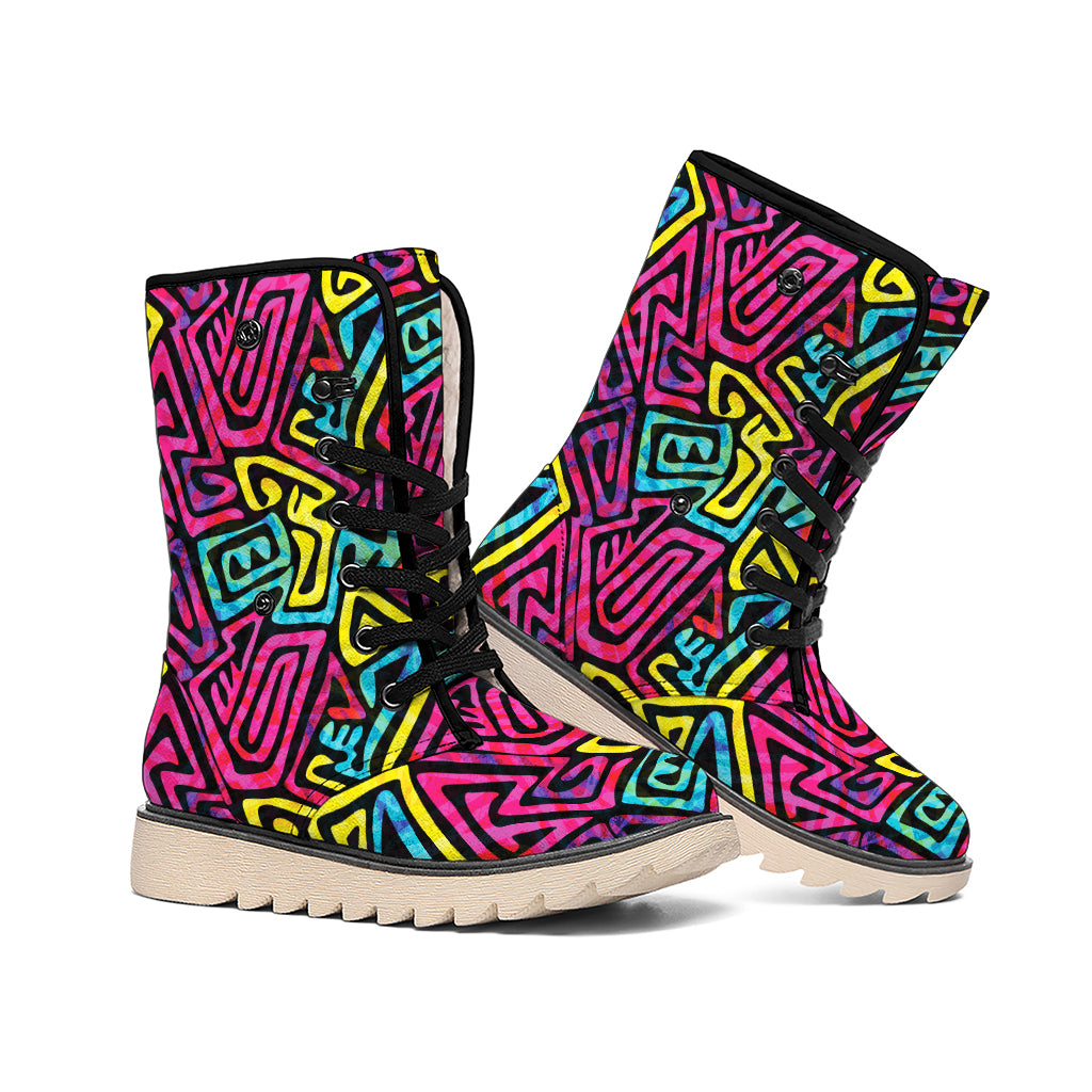 Psychedelic Funky Pattern Print Winter Boots