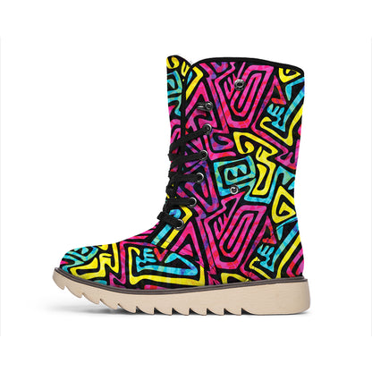 Psychedelic Funky Pattern Print Winter Boots