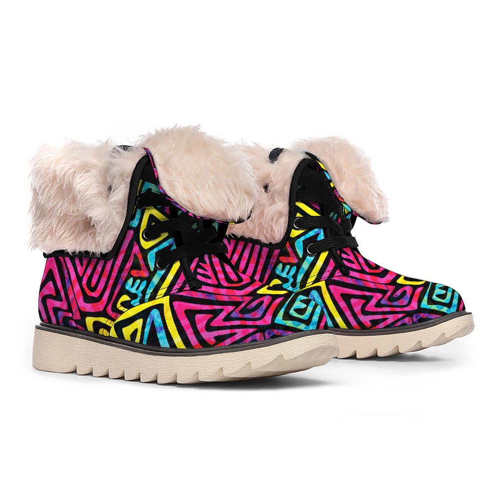 Psychedelic Funky Pattern Print Winter Boots