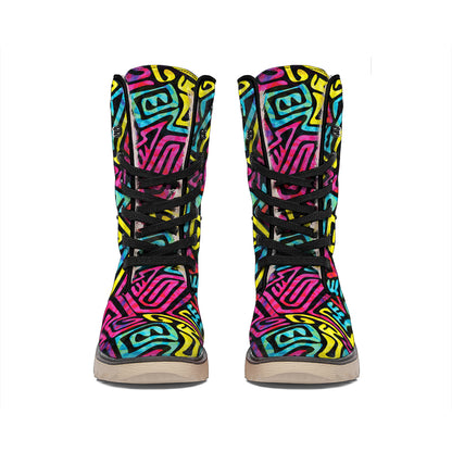Psychedelic Funky Pattern Print Winter Boots