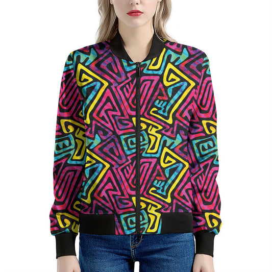 Psychedelic Funky Pattern Print Women's Bomber Jacket