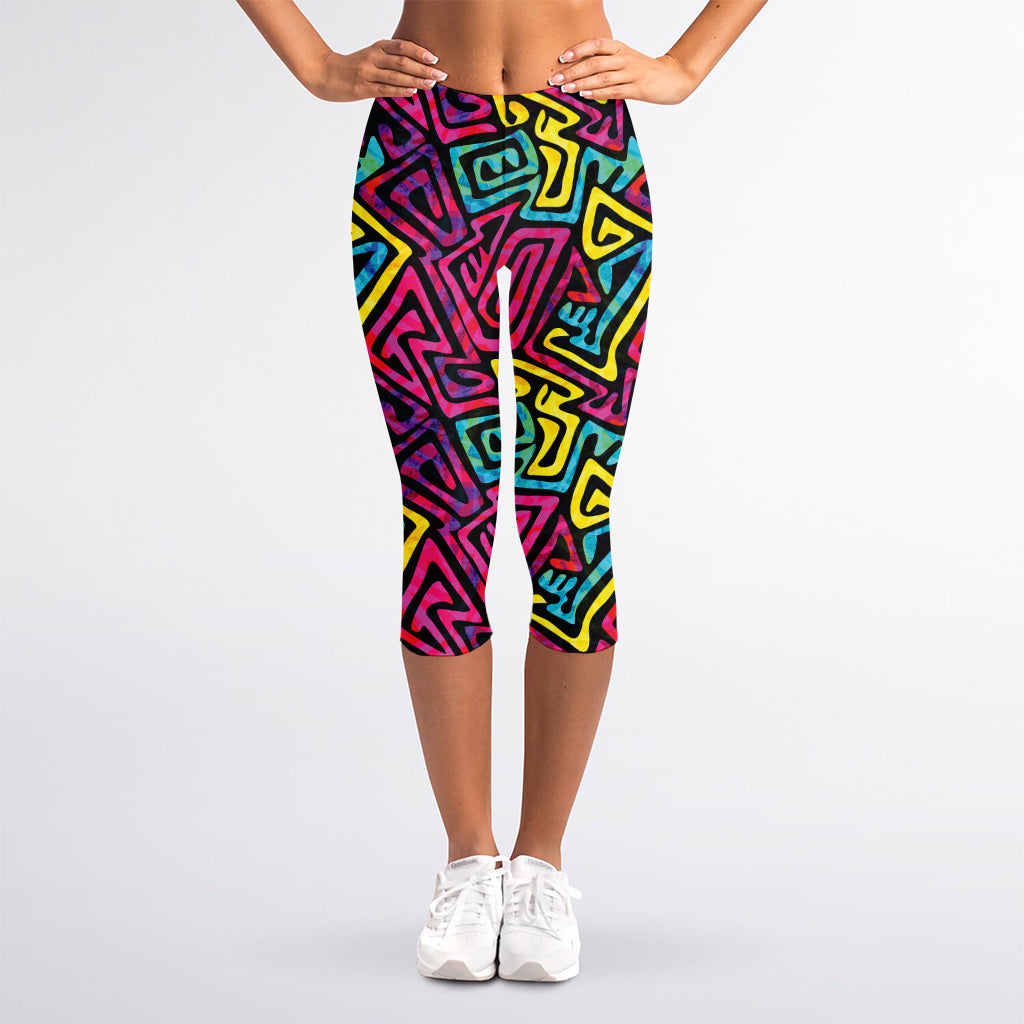 Psychedelic Funky Pattern Print Women's Capri Leggings