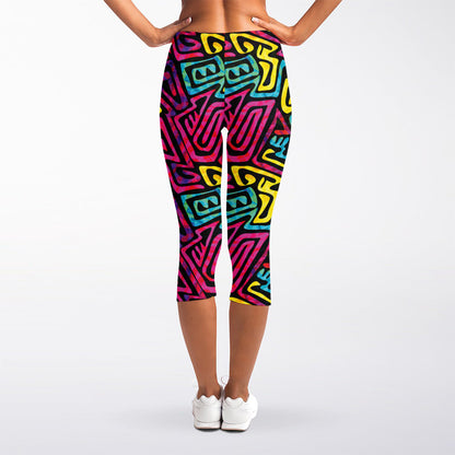 Psychedelic Funky Pattern Print Women's Capri Leggings