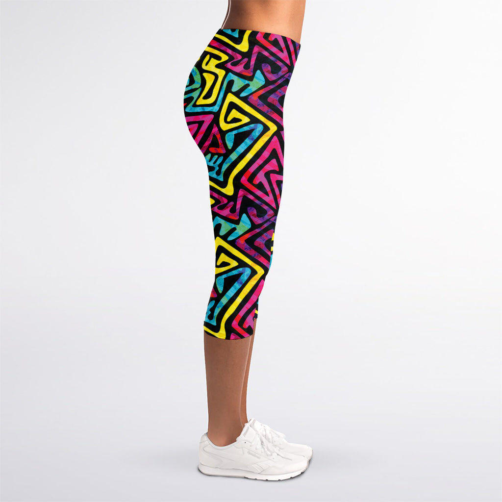 Psychedelic Funky Pattern Print Women's Capri Leggings