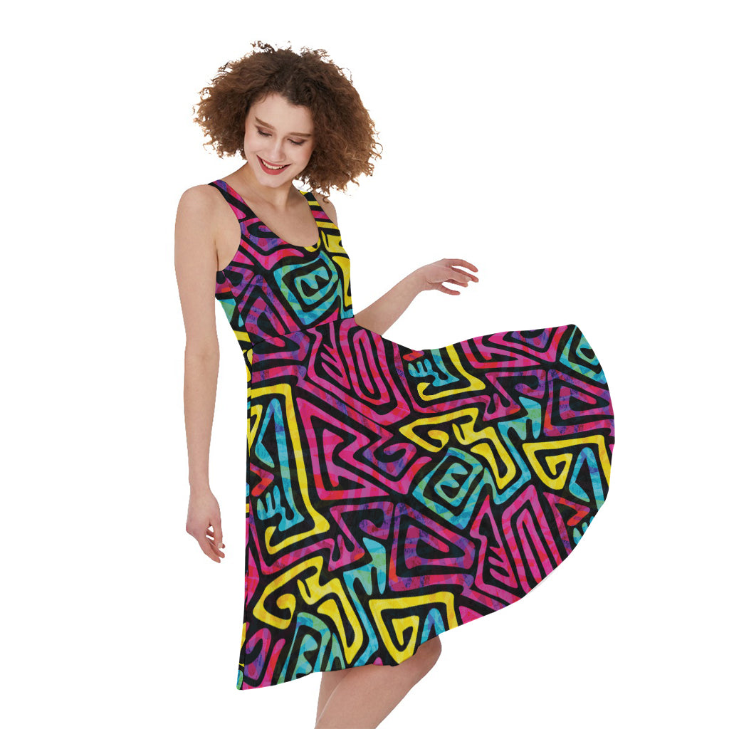 Psychedelic Funky Pattern Print Women's Sleeveless Dress