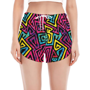 Psychedelic Funky Pattern Print Women's Split Running Shorts