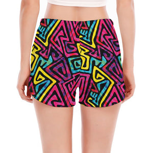 Psychedelic Funky Pattern Print Women's Split Running Shorts