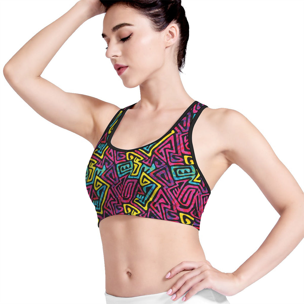 Psychedelic Funky Pattern Print Women's Sports Bra