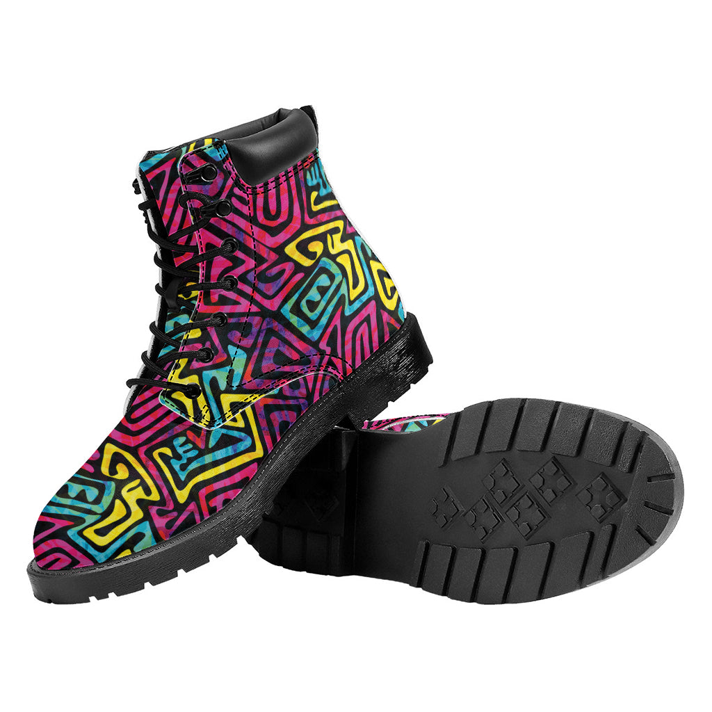 Psychedelic Funky Pattern Print Work Boots