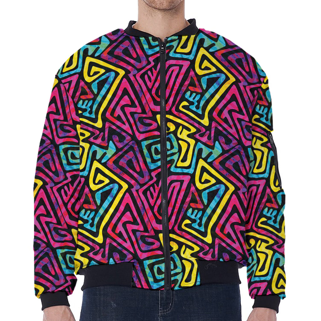 Psychedelic Funky Pattern Print Zip Sleeve Bomber Jacket