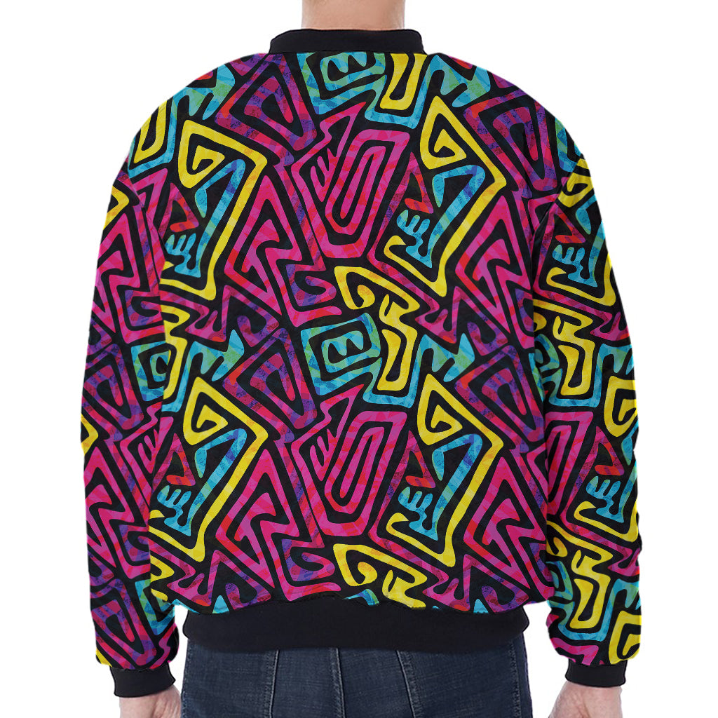 Psychedelic Funky Pattern Print Zip Sleeve Bomber Jacket