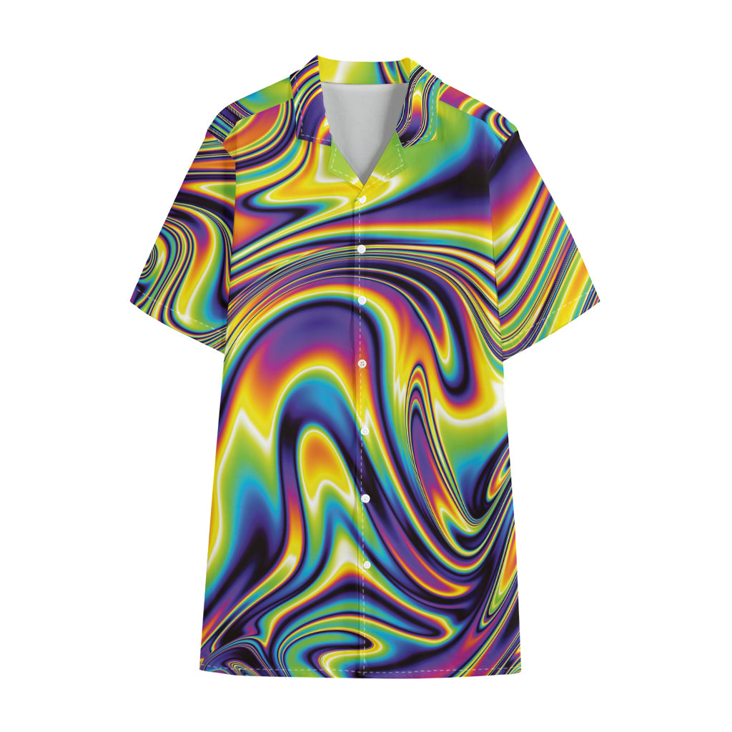 Psychedelic Gradient Print Cotton Hawaiian Shirt