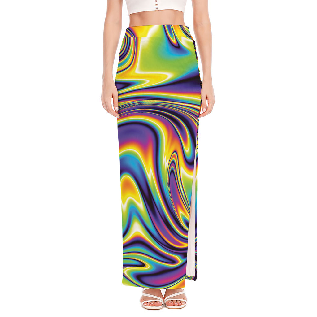 Psychedelic Gradient Print High Slit Maxi Skirt