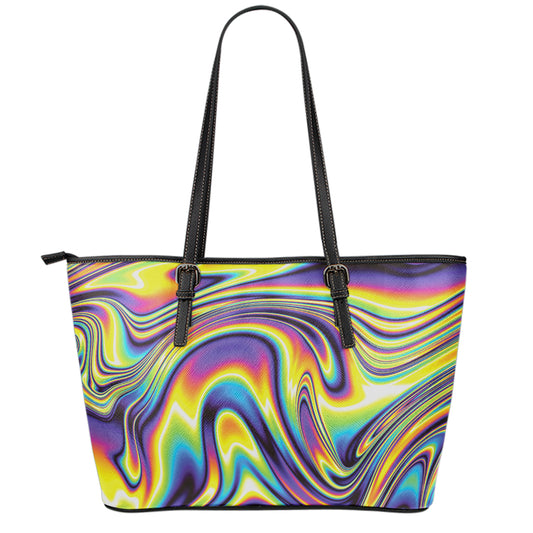 Psychedelic Gradient Print Leather Tote Bag