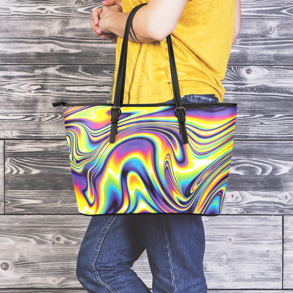 Psychedelic Gradient Print Leather Tote Bag
